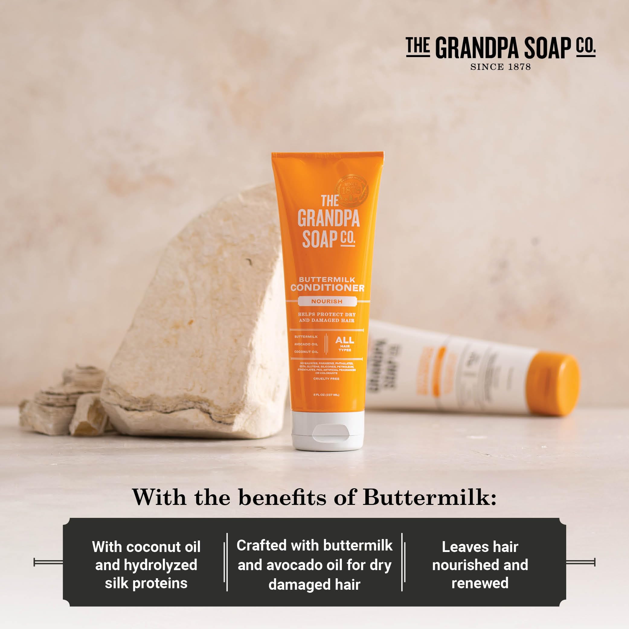 Cheveux colorés protégés par The Grandpa Soap Company, formule sans sulfates et parabènes