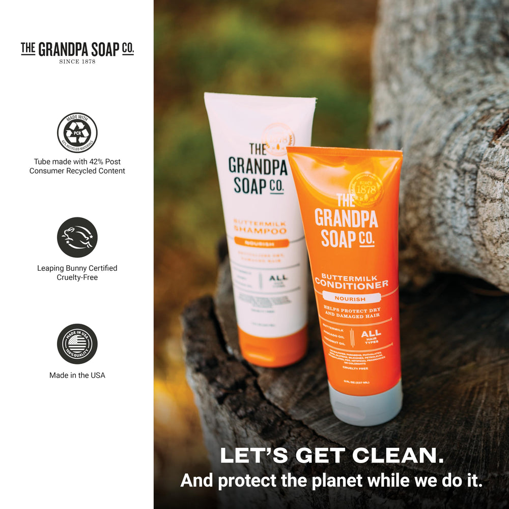 Massage du cuir chevelu avec le conditionneur The Grandpa Soap Company pour soin profond