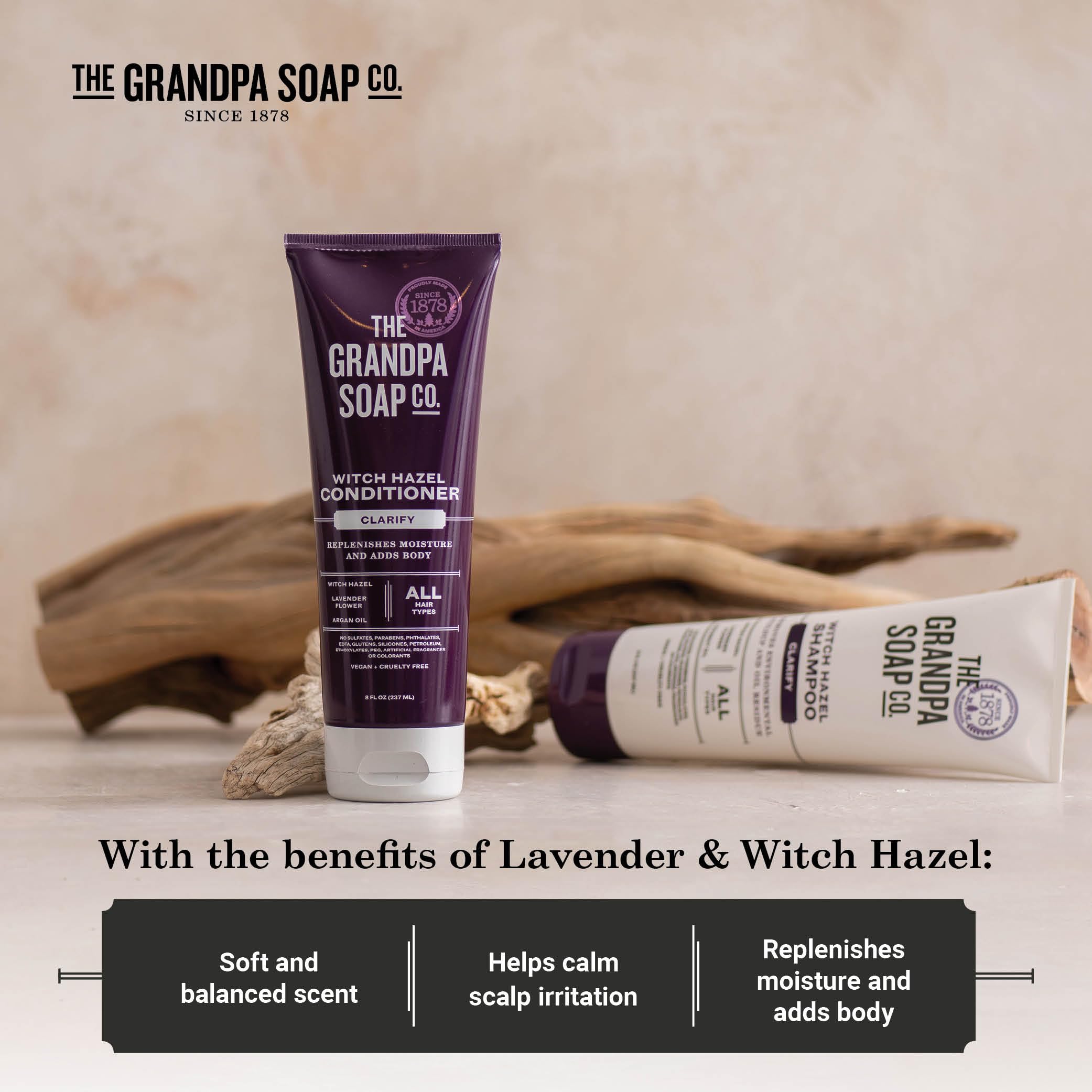 The Grandpa Soap Company emballage recyclé – tube fabriqué avec contenu post-consommation.