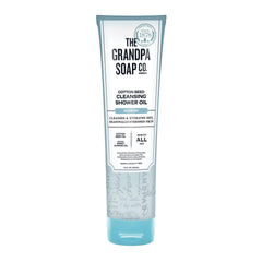 The Grandpa Soap Company gel douche huile de coton dans une bouteille claire, hydratante.