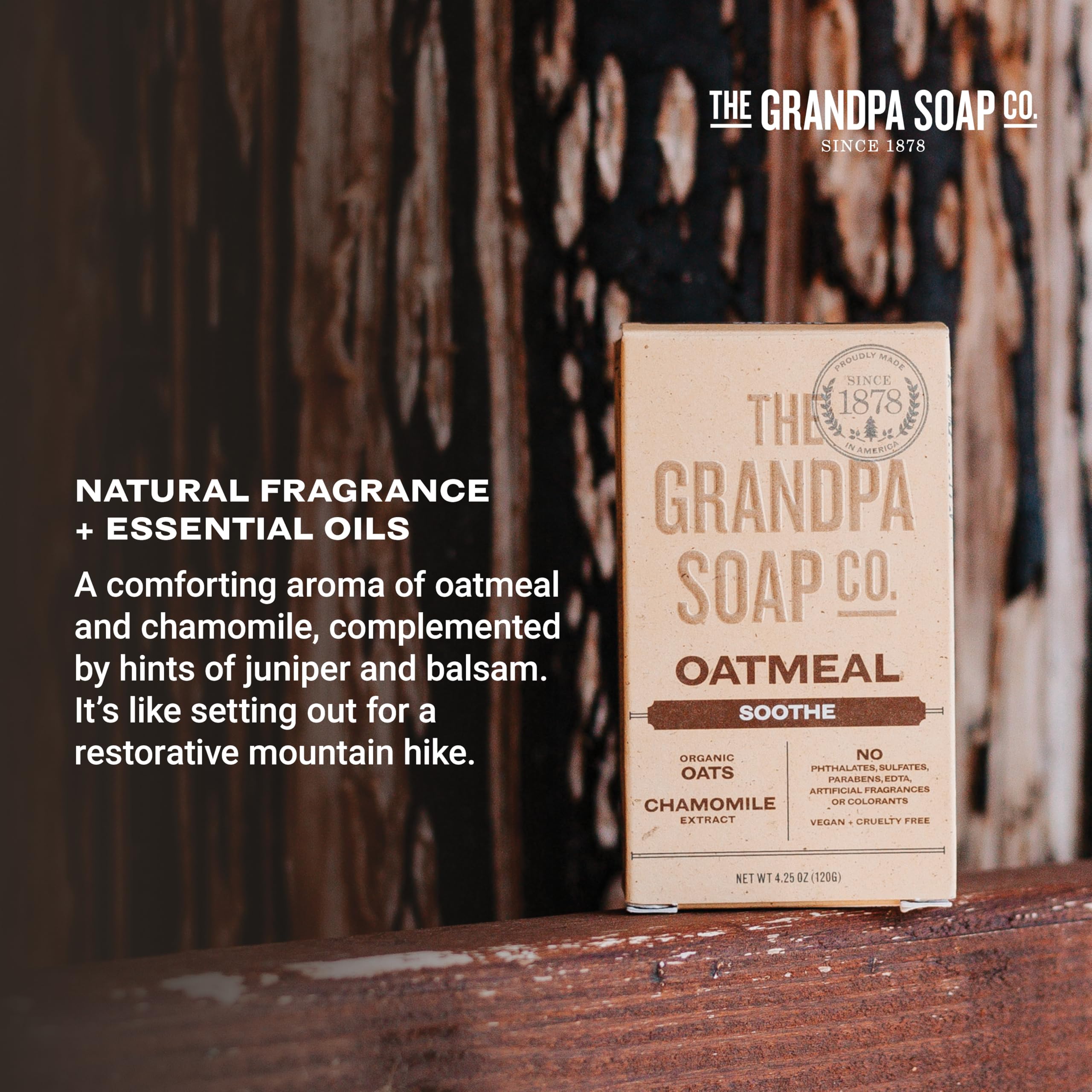Rituel de soin peau The Grandpa Soap Company avec avoine et camomille.