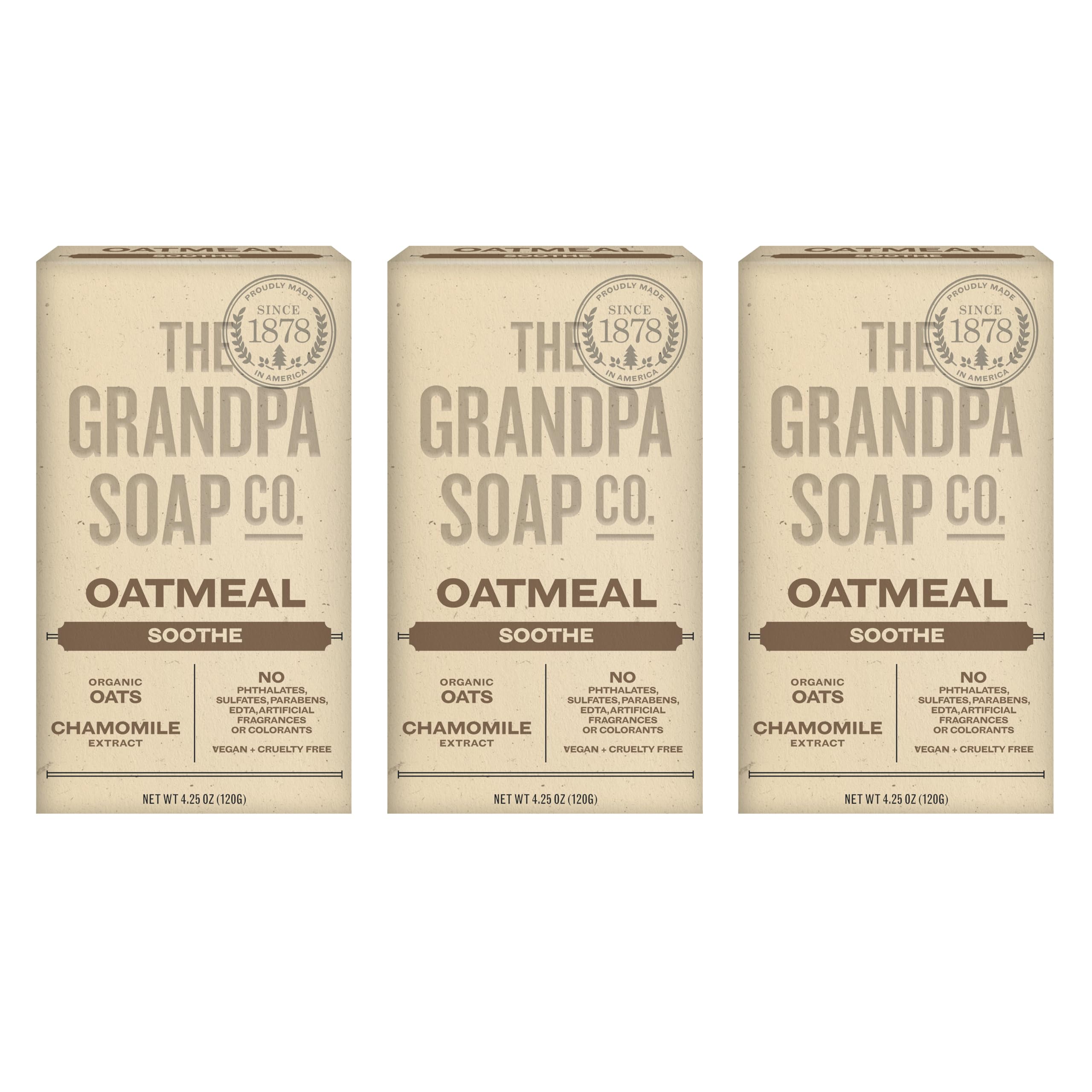 Savon The Grandpa Soap Company à l’avoine bio et camomille pour exfolier en douceur.