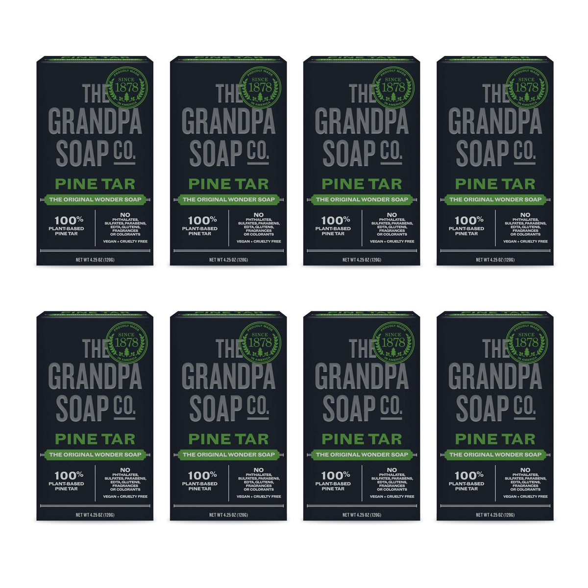 The Grandpa Soap Company – savon goudron-pin emballage en vedette, soin polyvalent.