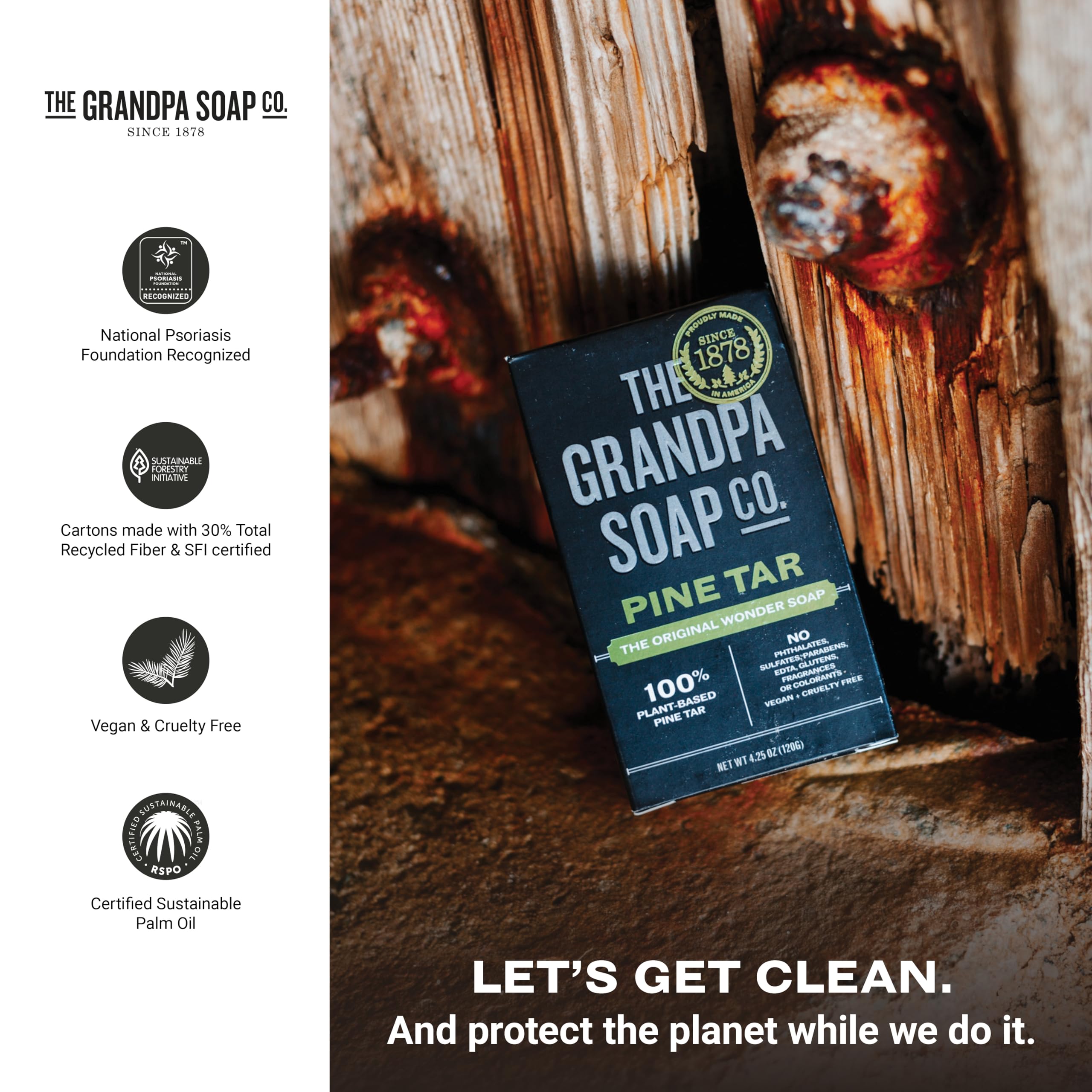 The Grandpa Soap Company – fabrication aux États-Unis du savon goudron-pin.