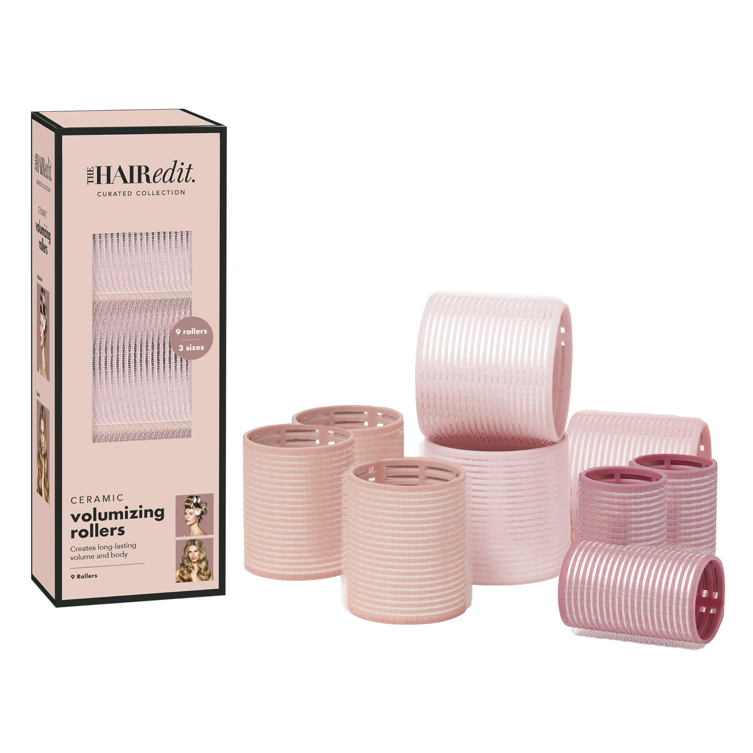 Marque The Hair Edit ensemble neuf rouleaux thermiques céramiques pour volume et brillance à domicile.