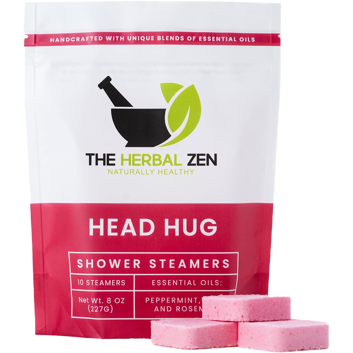 The Herbal Zen Head Hug bombe-douche menthe-romarin en emballage, idée cadeau.