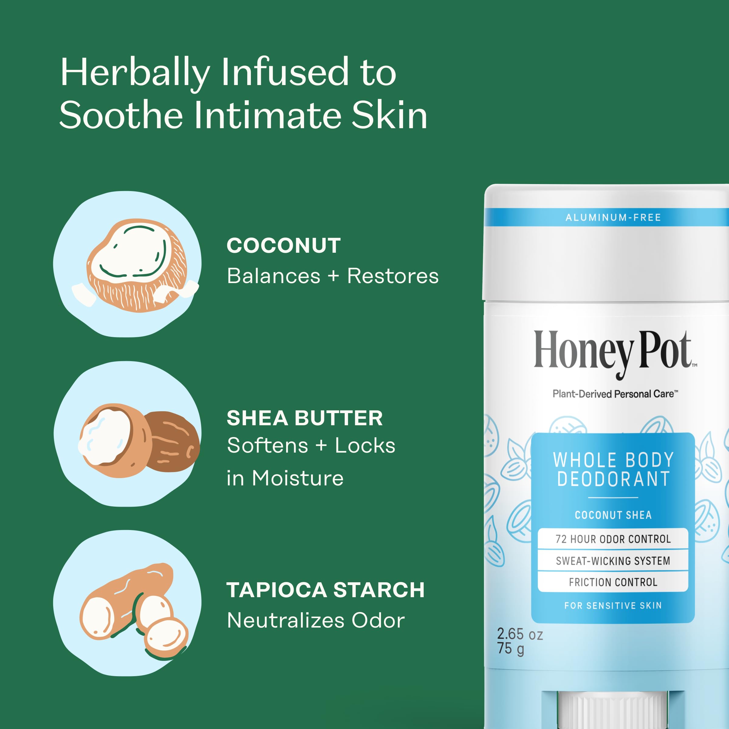 The Honey Pot Company Coconut Shea Déodorant testé cliniquement et dermatologiquement pour utilisateurs