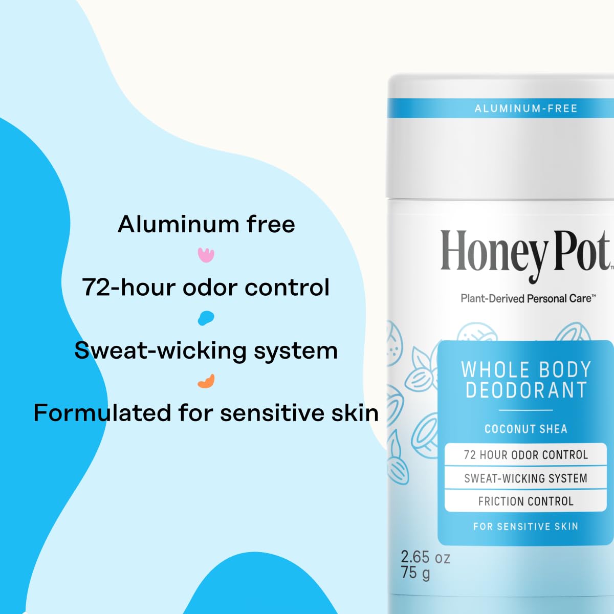 The Honey Pot Company Coconut Shea Déodorant anti-transpirant pour peau sensible et sèche durable