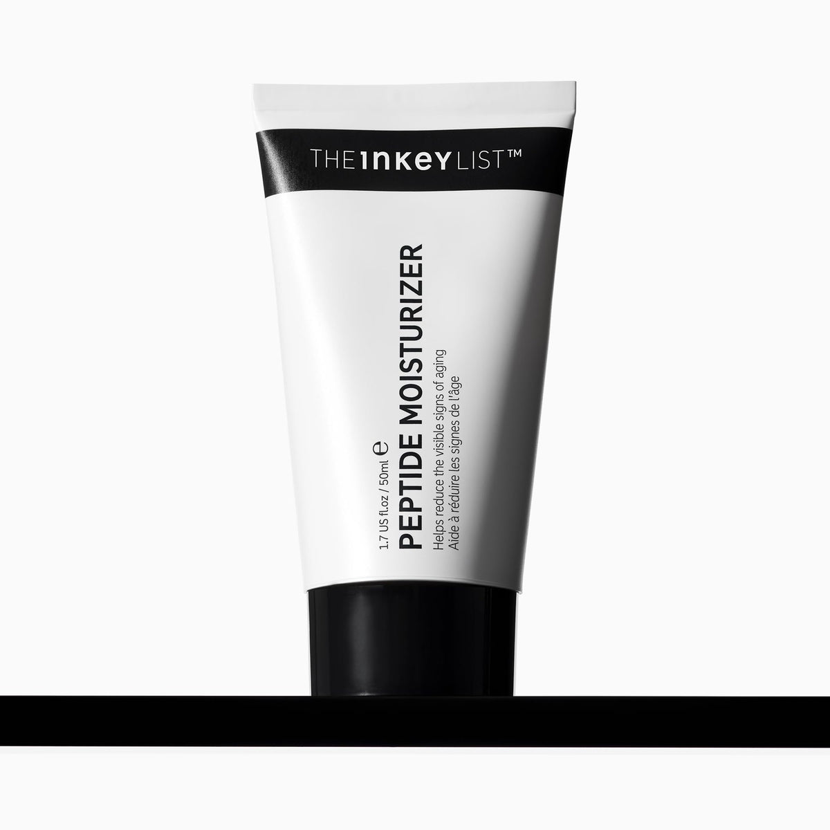 L'emballage du The INKEY List Peptide Moisturizer, élégant et protecteur pour la routine.