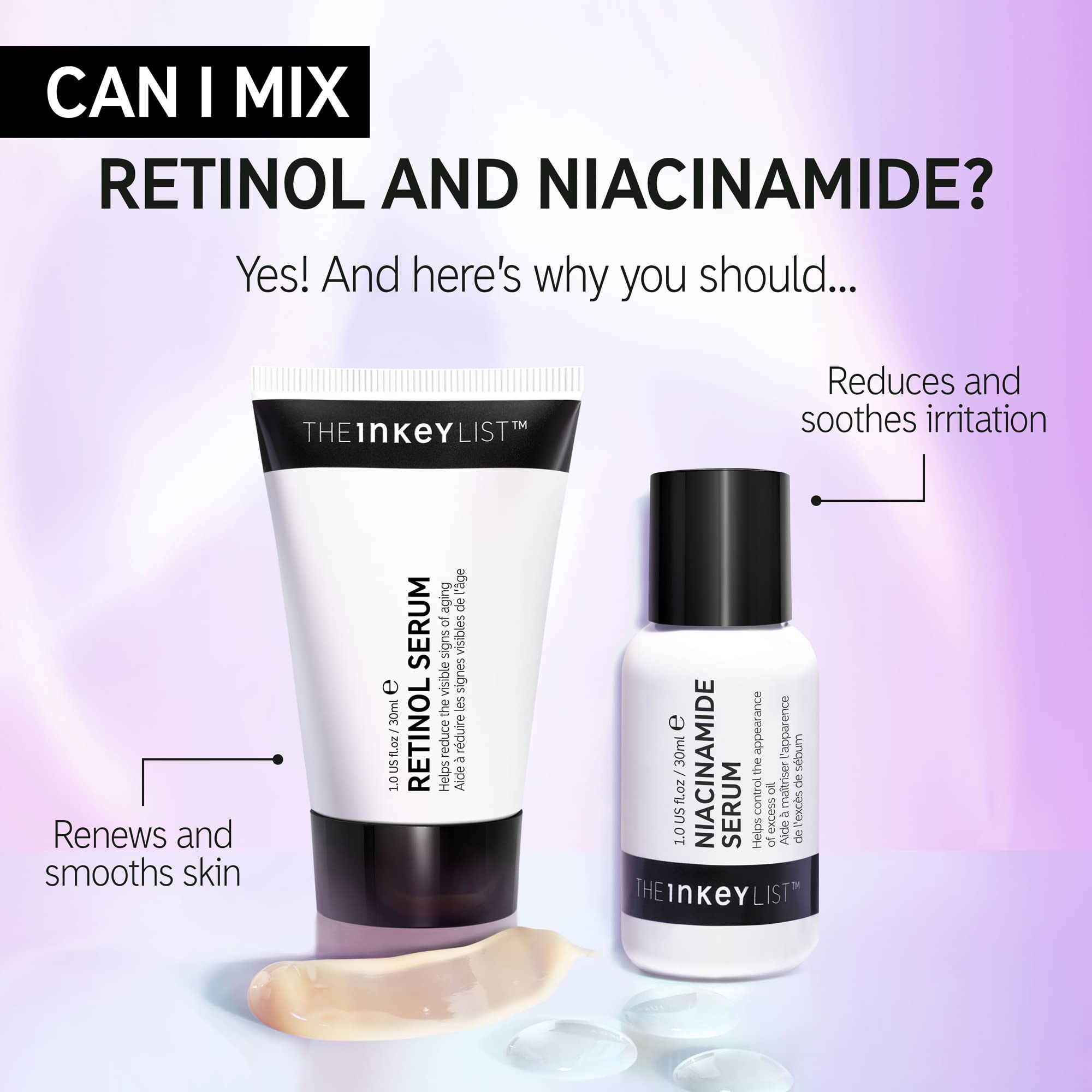 Emballage non testé sur les animaux et étiquette claire du sérum Niacinamide 10%.