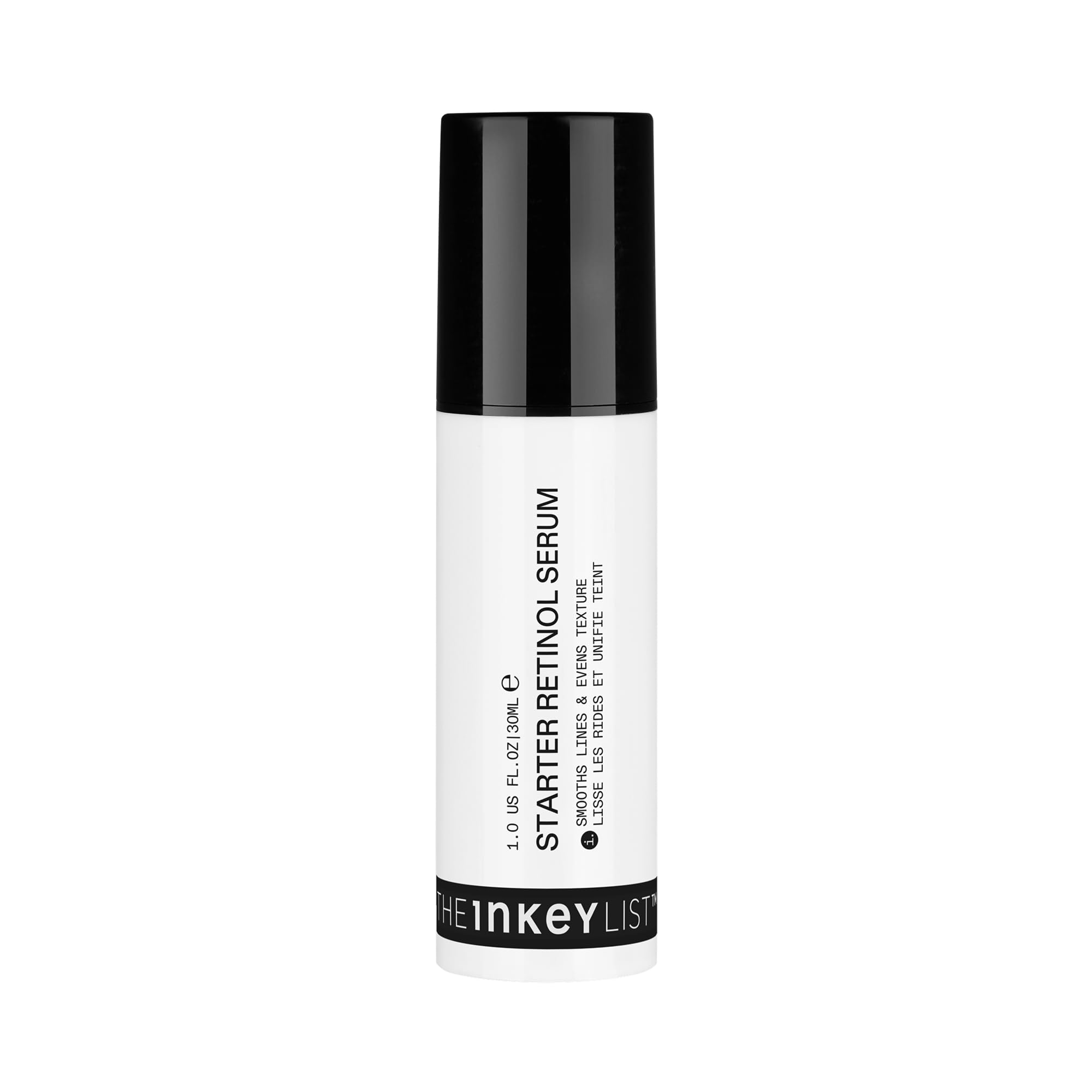 The INKEY List Starter Dual Retinol Serum — bouteille élégante pour soin nocturne doux.