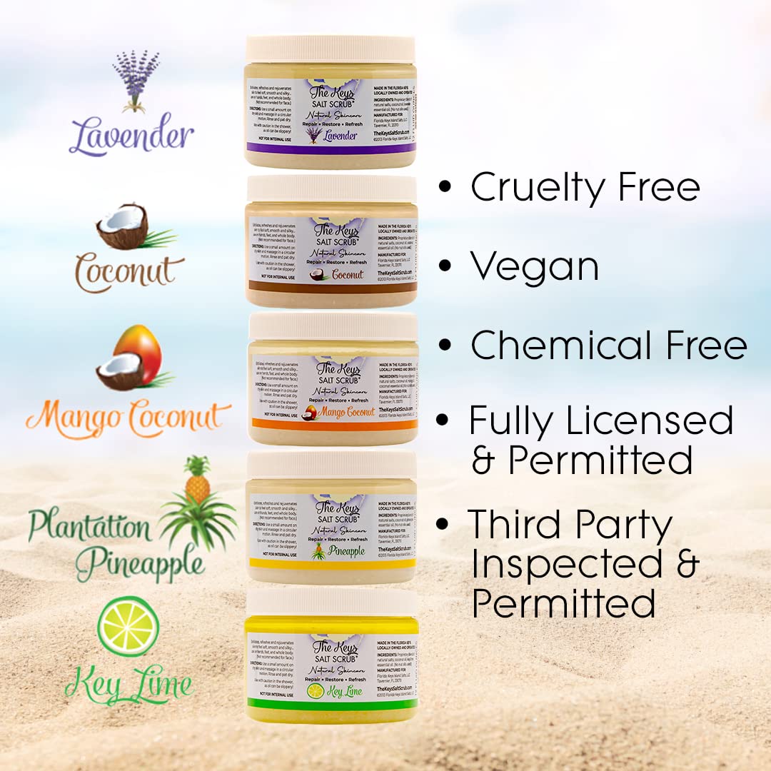 The Keys Salt Scrub travel size showcases portability for skincare on the go.