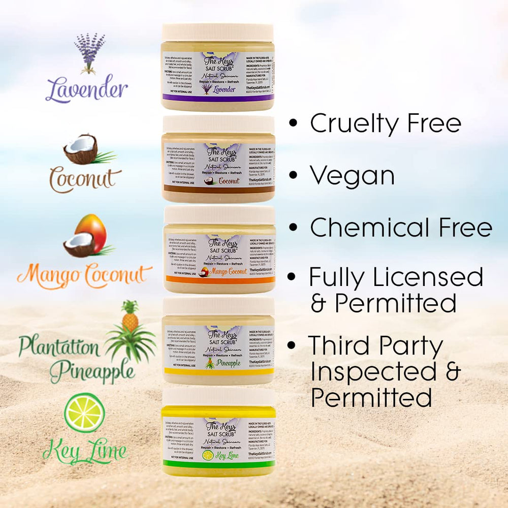 The Keys Salt Scrub travel size showcases portability for skincare on the go.