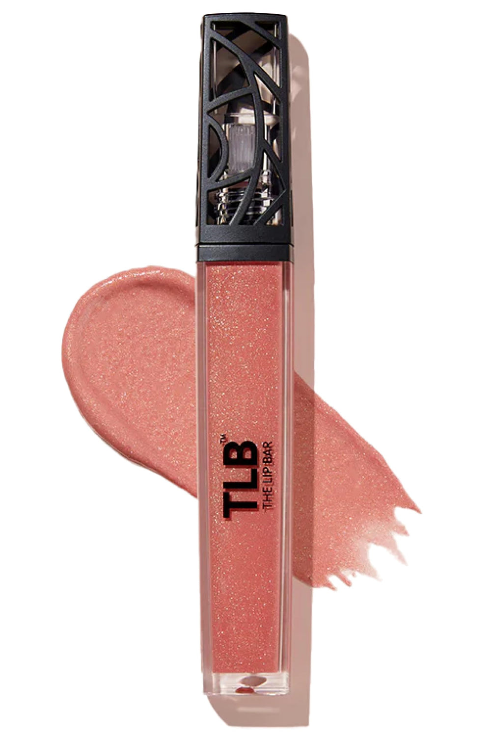 The Lip Bar Baddie gloss offre un effet scintillant rose sur les lèvres.