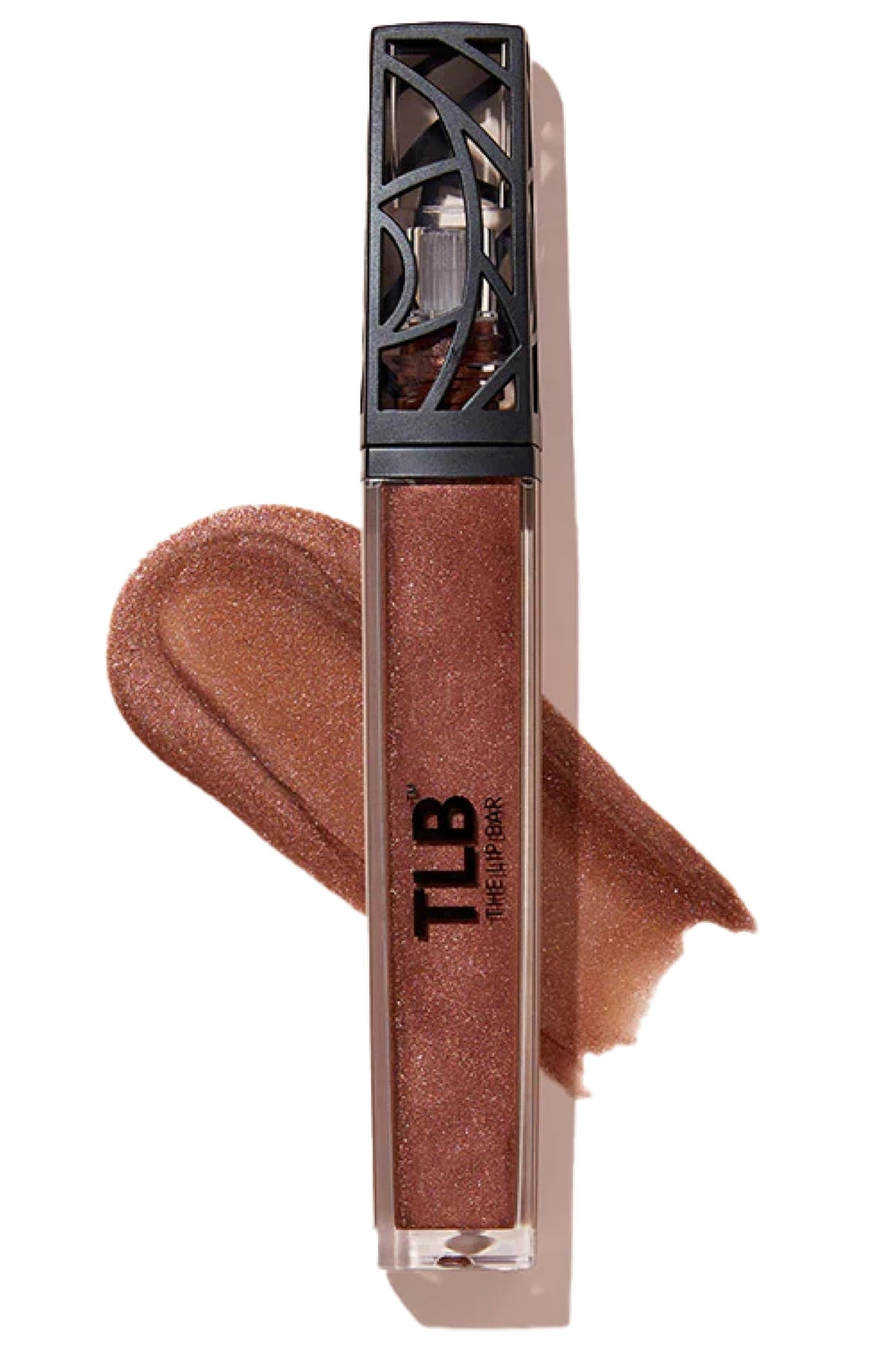 Le brillant à lèvres The Lip Bar Extra brun scintillant en flacon, brillance légère et hydratation.