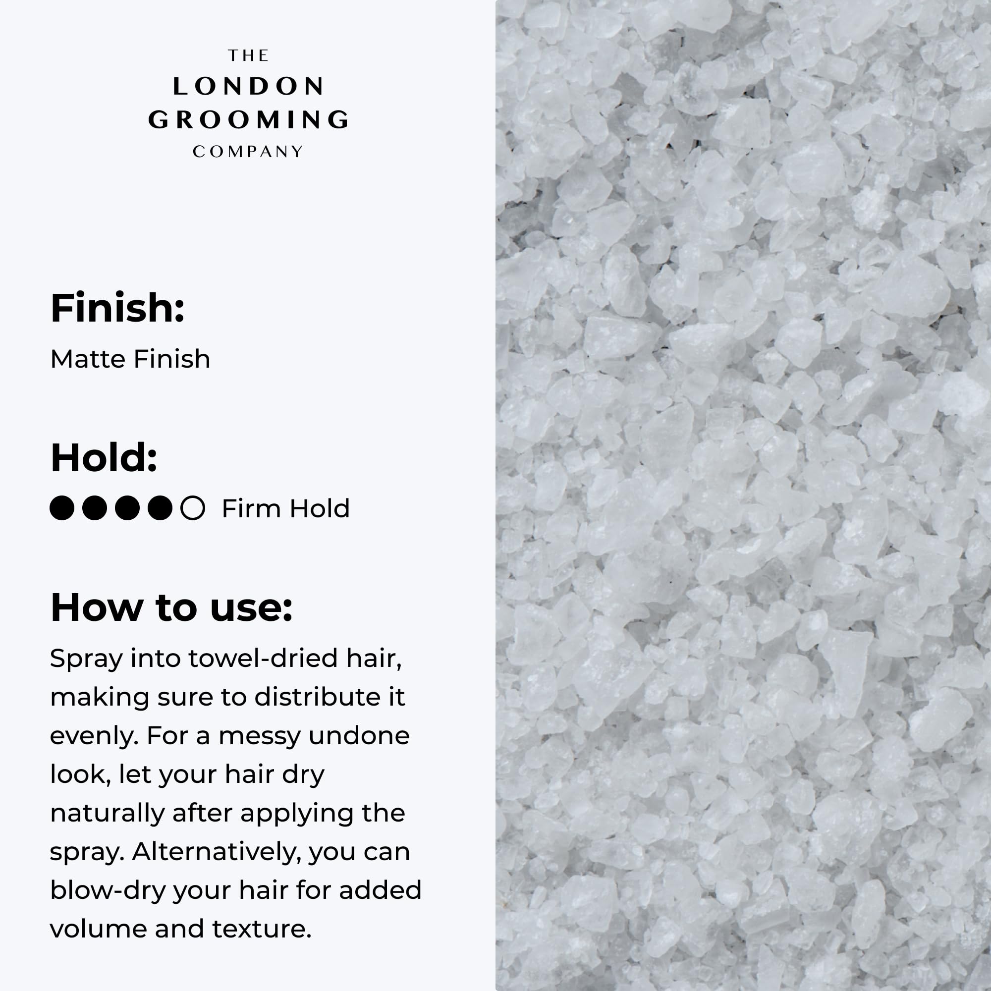 Spray Sel de Mer The London Grooming Company – application facile pour une coiffure définie.