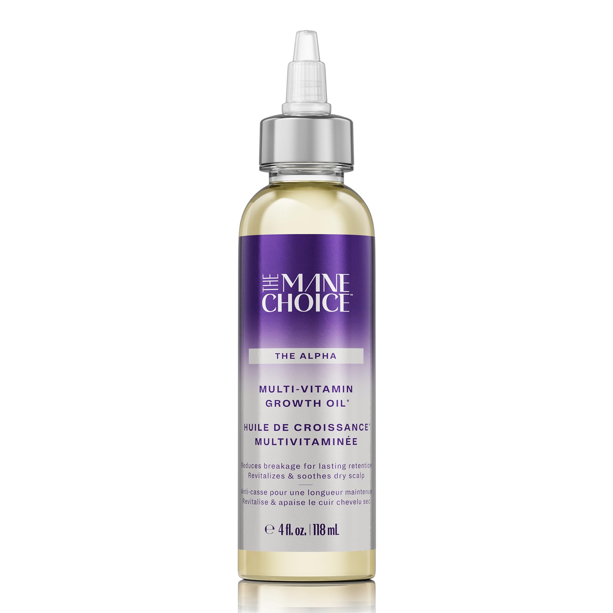 The Mane Choice Alpha Multi-Vitamin Scalp Growth Oil, bouteille élégante facilitant l'application.