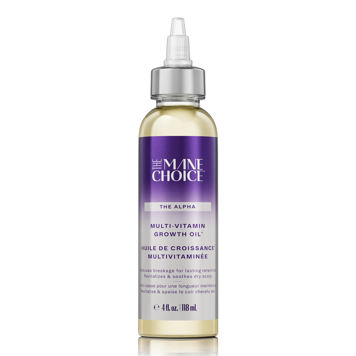 The Mane Choice Alpha Multi-Vitamin Scalp Growth Oil, bouteille élégante facilitant l'application.