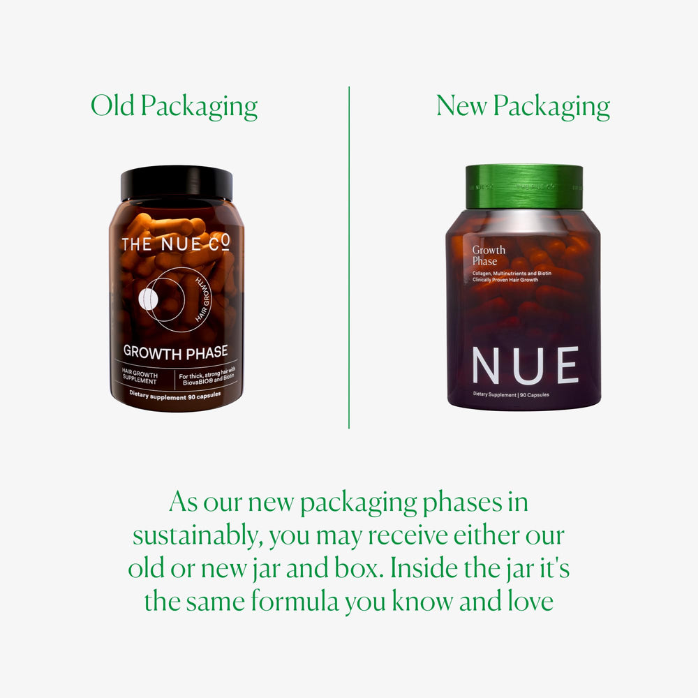 The Nue Co Phase de Croissance : capsules végétales faciles à avaler et sans gluten.