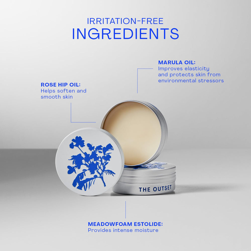 The Outset Barrière Botanique Rescue Balm texture onctueuse fondant sur peau.
