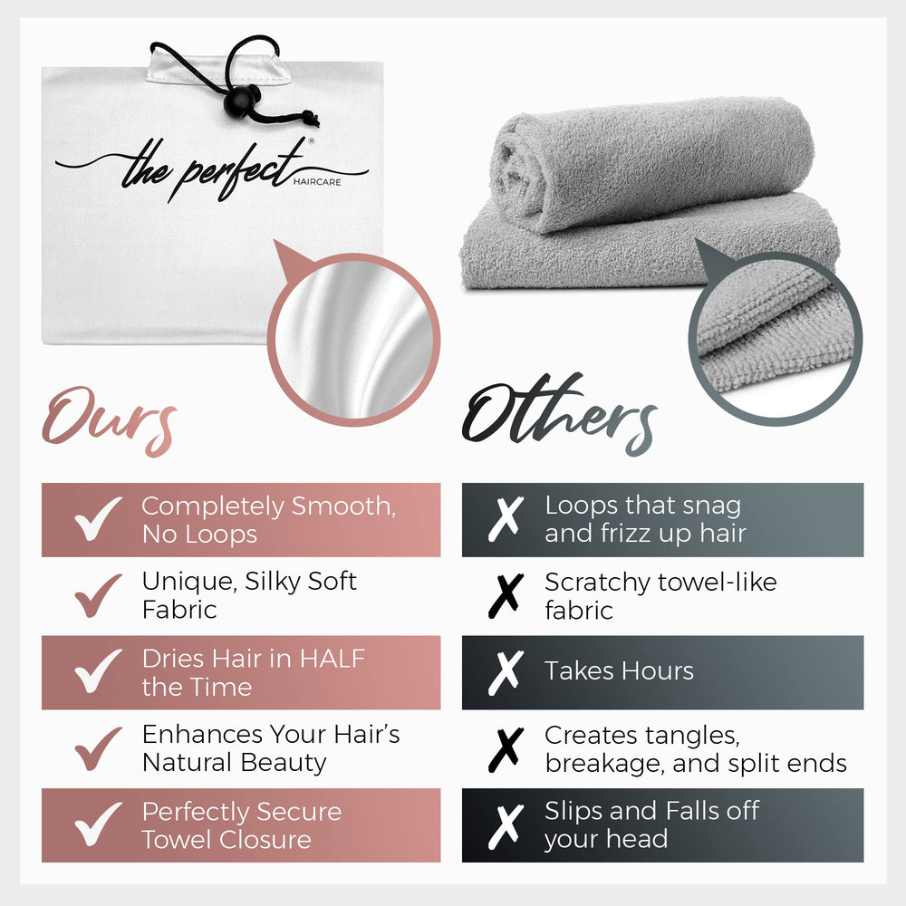THE PERFECT HAIRCARE turban microfibre anti-frizz protège les boucles.
