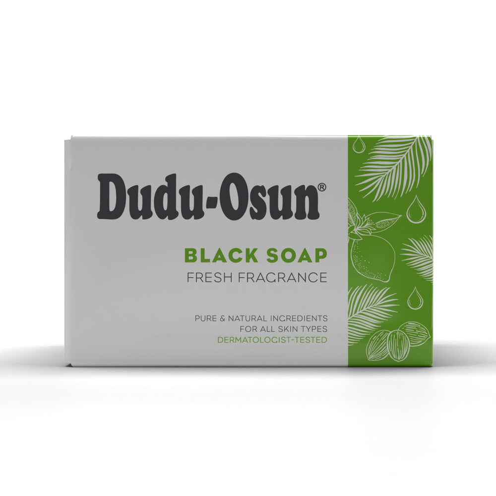 Savon noir Dudu Osun The Roots Naturelle, emballage en 6 paquets, usage quotidien doux.