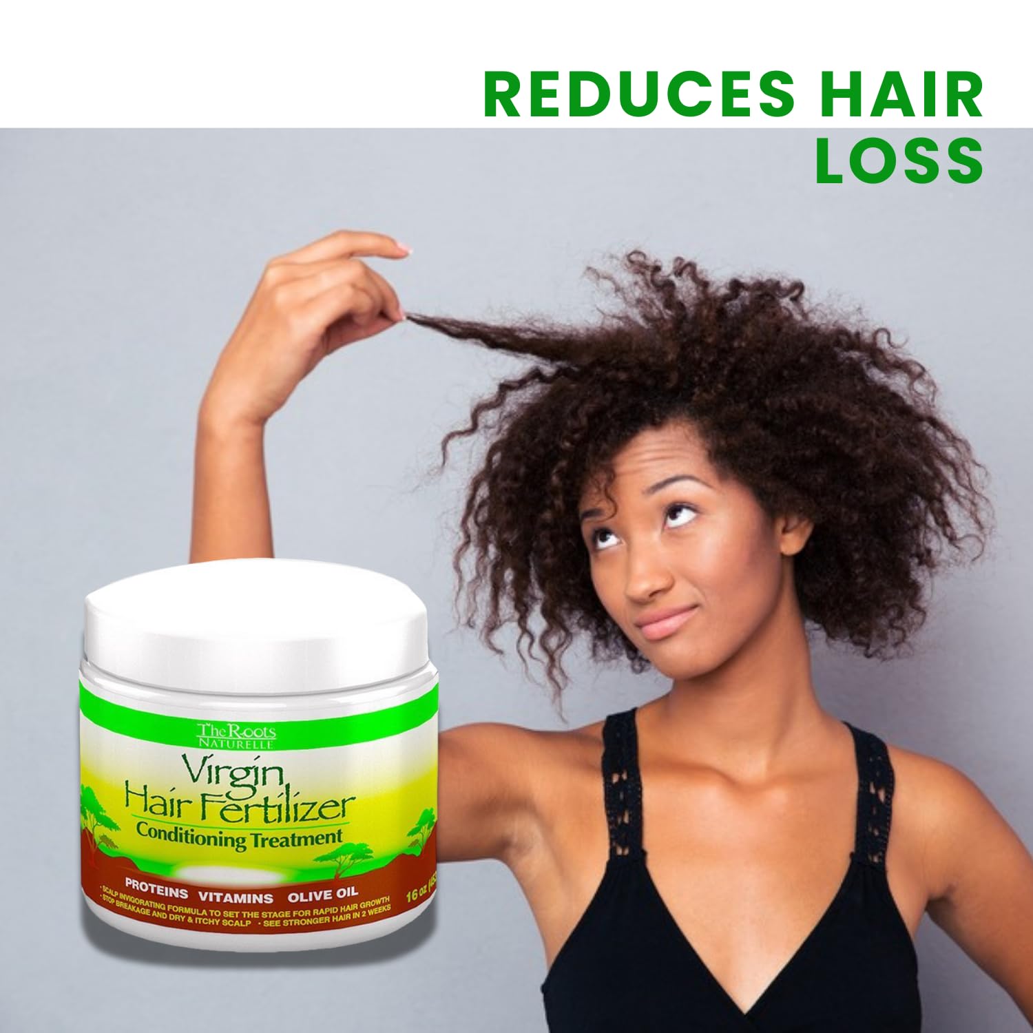The Roots Naturelle Virgin Hair Fertilizer – ingrédients naturels pour renforcer les cheveux et réduire la casse.