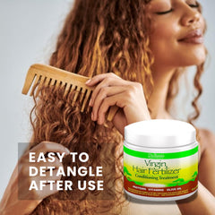 The Roots Naturelle Virgin Hair Fertilizer – application facile pour cheveux bouclés et tissages.