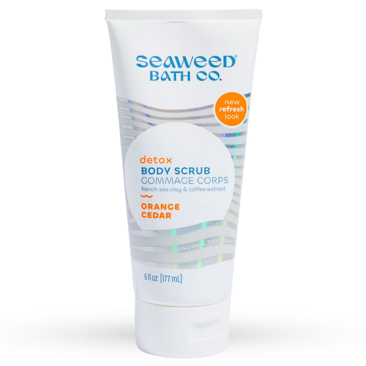 The Seaweed Bath Co. Detox gommage-corps orange-cedre, tube prêt à l’emploi et soin exfoliant.