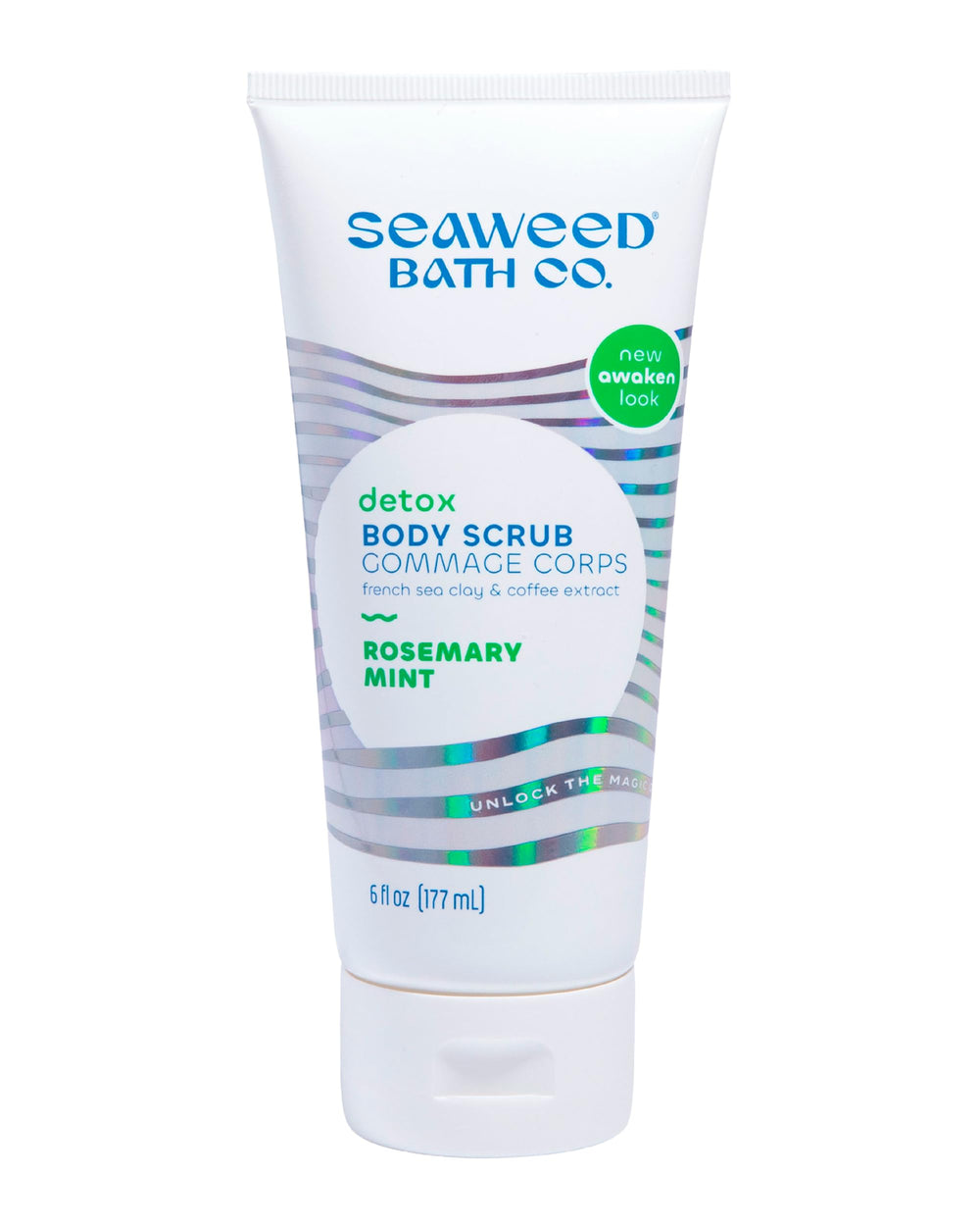 Seaweed Bath Co. Detox gommage-corps, texture granuleuse pour exfolier en douceur.