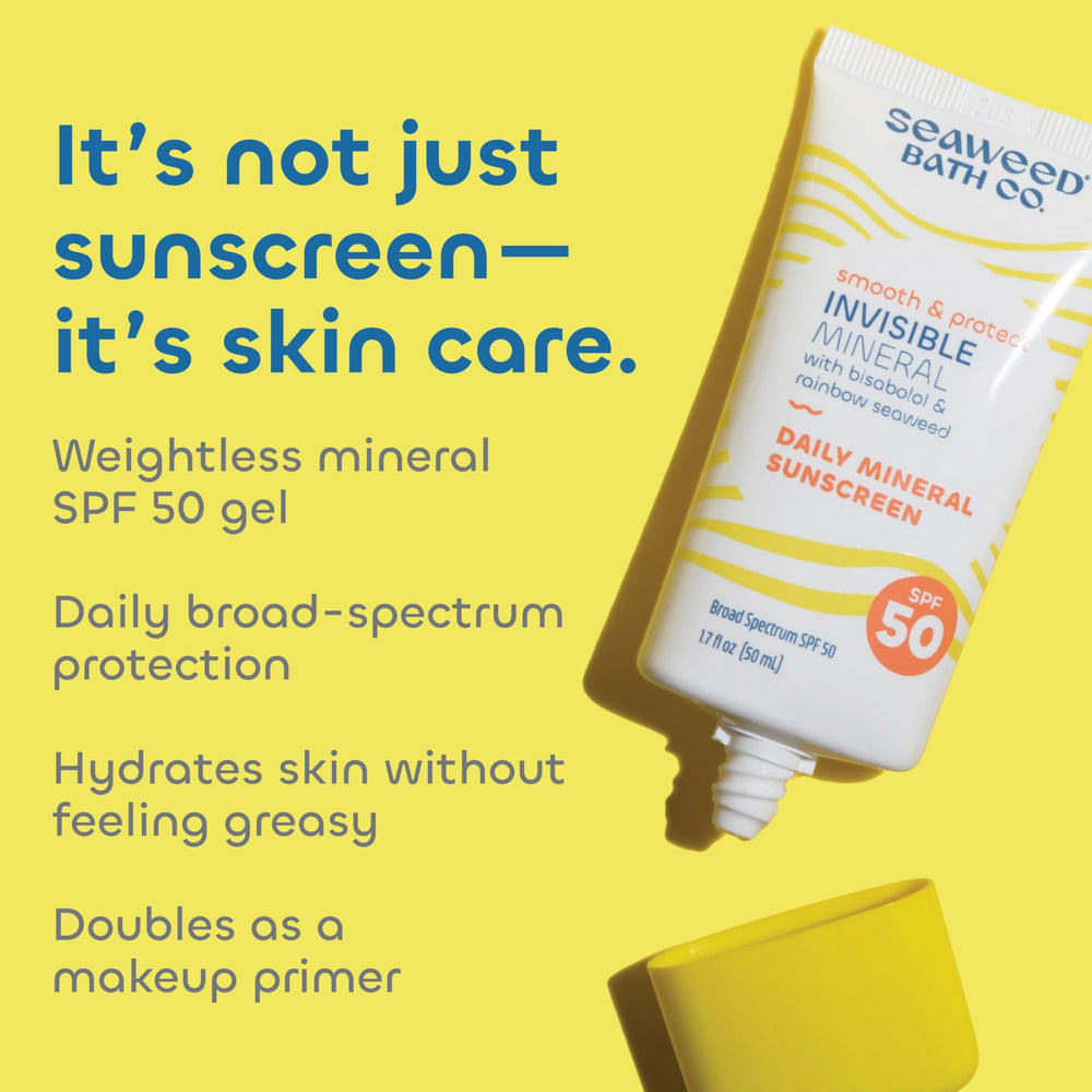 Seaweed Bath Co. SPF 50 visage sans parfum, usage quotidien.