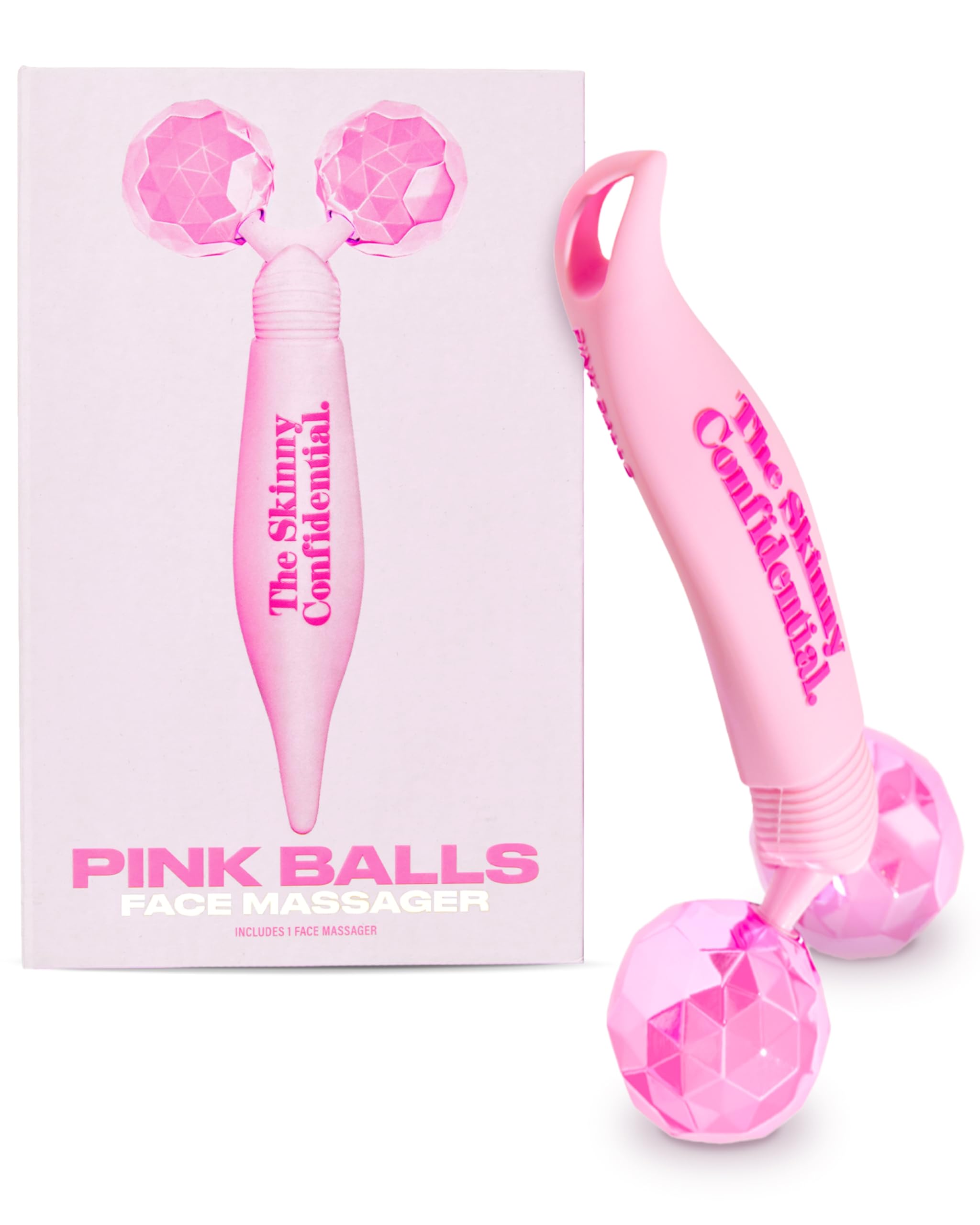 Rouleau visage The Skinny Confidential avec billes roses pour massage rafraîchissant du visage