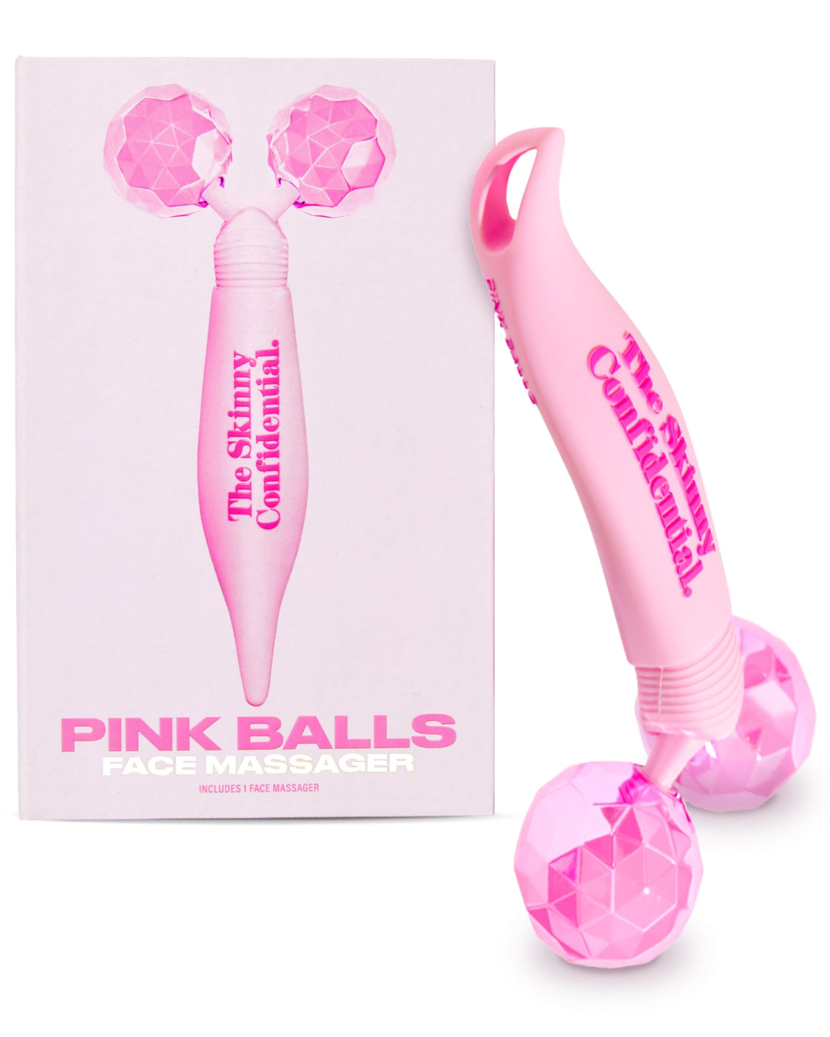 Rouleau visage The Skinny Confidential avec billes roses pour massage rafraîchissant du visage