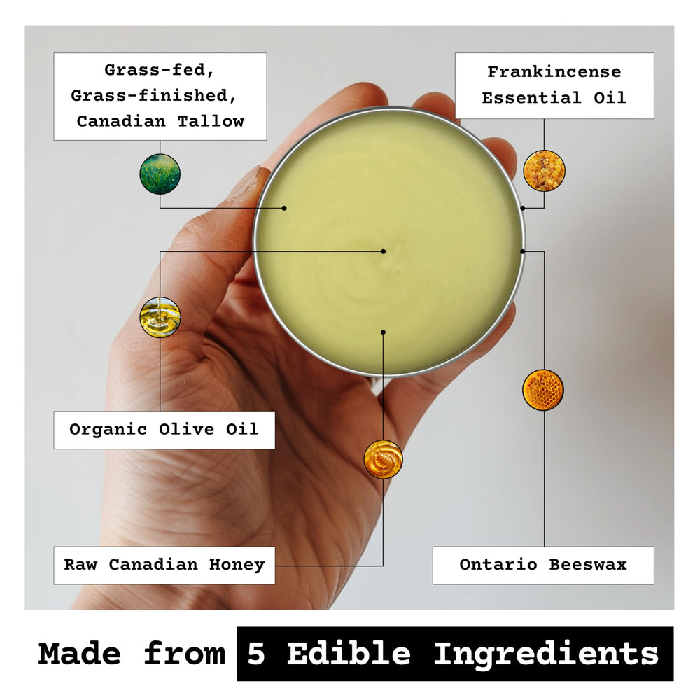 The Tallowed Truth F-Balm Original, petit pot 2oz, pratique pour la trousse beauté.