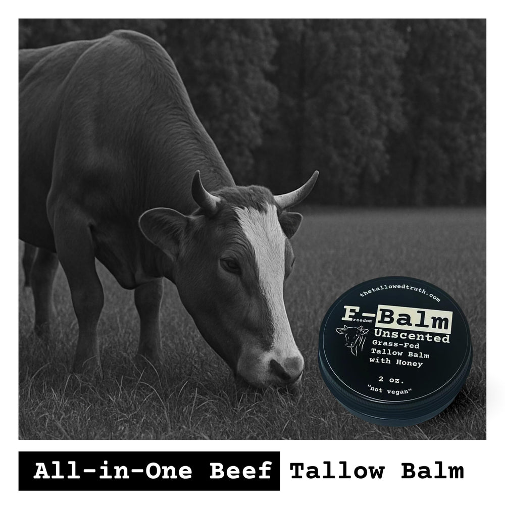 The Tallowed Truth F-Balm Tallow: texture riche qui pénètre sans film gras.