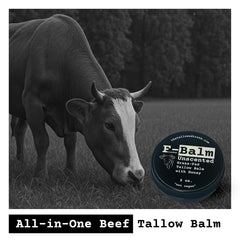 The Tallowed Truth F-Balm Tallow: texture riche qui pénètre sans film gras.