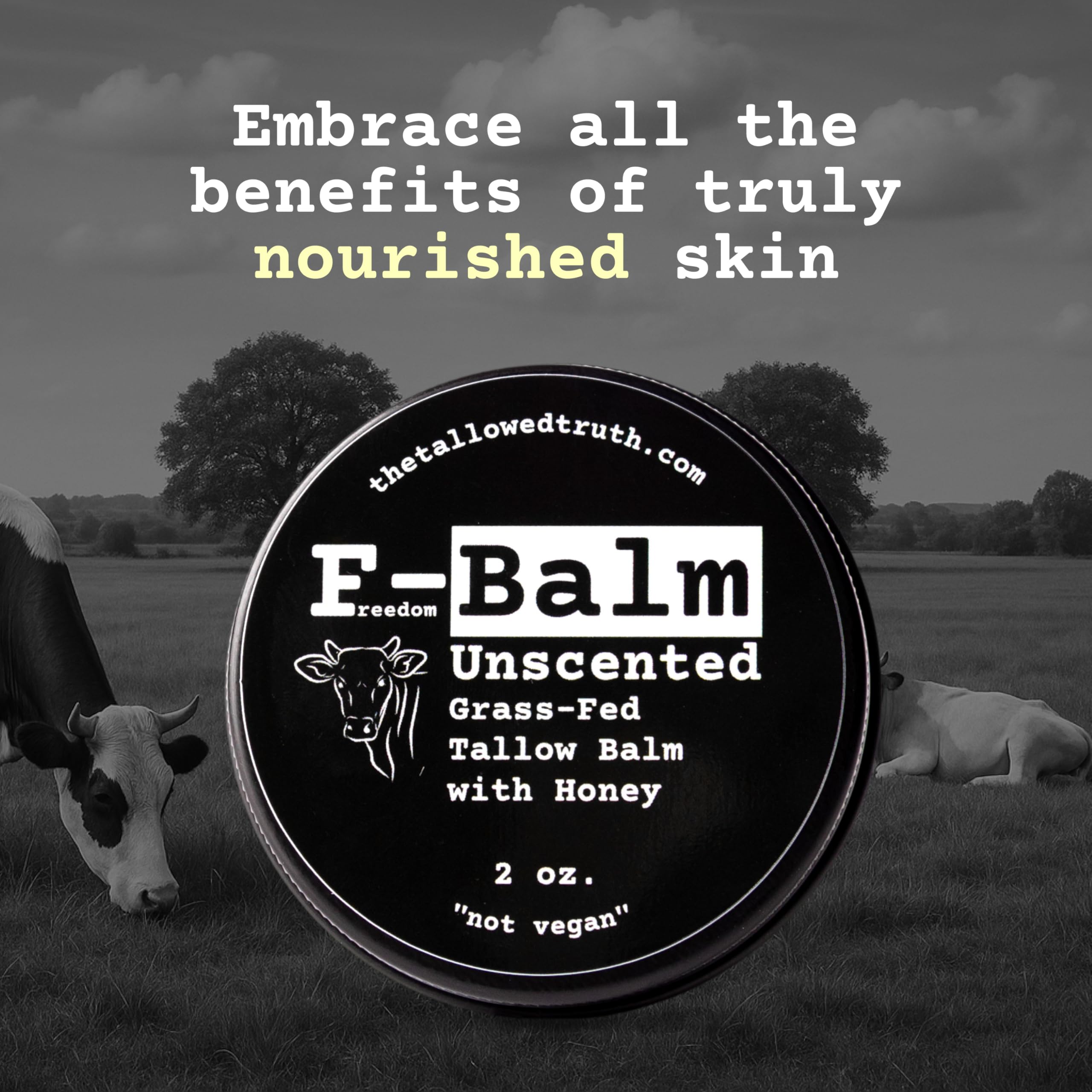 The Tallowed Truth F-Balm Tallow: utilisé quotidiennement sur visage et corps.