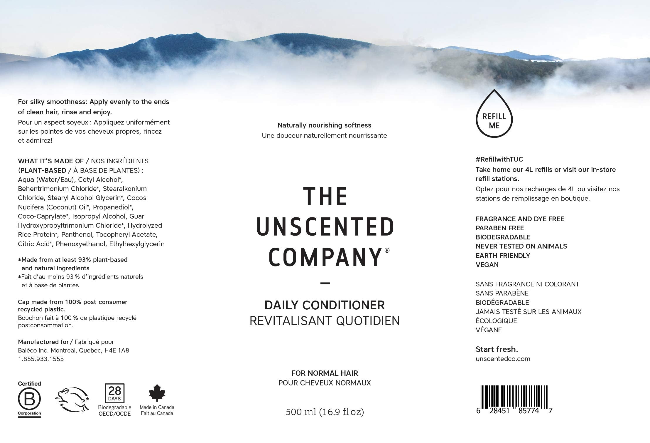 Conseils d’utilisation The Unscented Company Daily Conditioner pour cheveux propres et souples