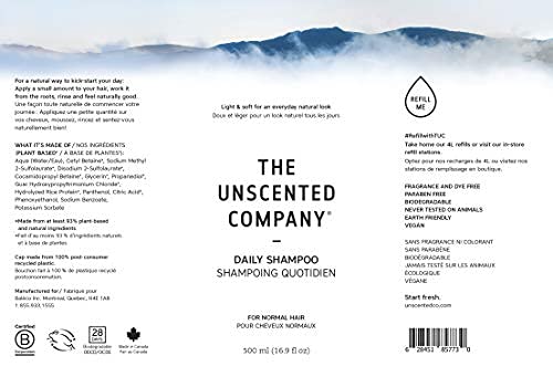 Texture légère visible dans l’image du shampoing quotidien The Unscented Company.