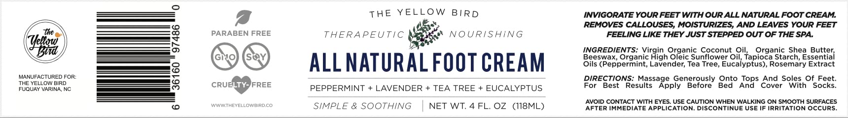 Pieds nourris après une longue journée avec The Yellow Bird crème-pieds