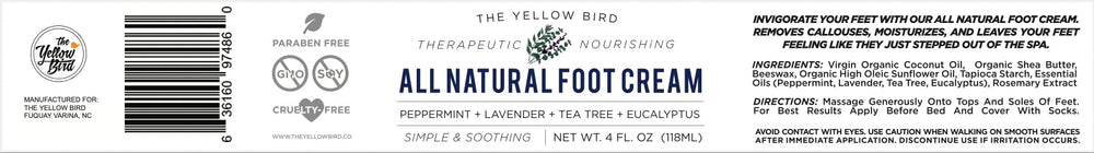 Pieds nourris après une longue journée avec The Yellow Bird crème-pieds