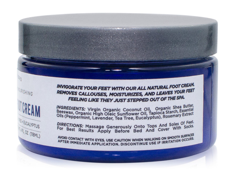 The Yellow Bird tea tree oil detail highlights natural cleansing properties.