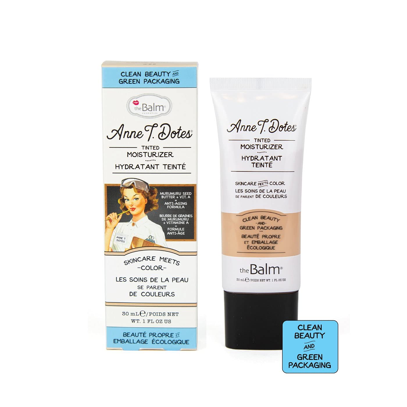 theBalm Anne T. Dotes fond de teint teinté dans sa bouteille, texture légère.