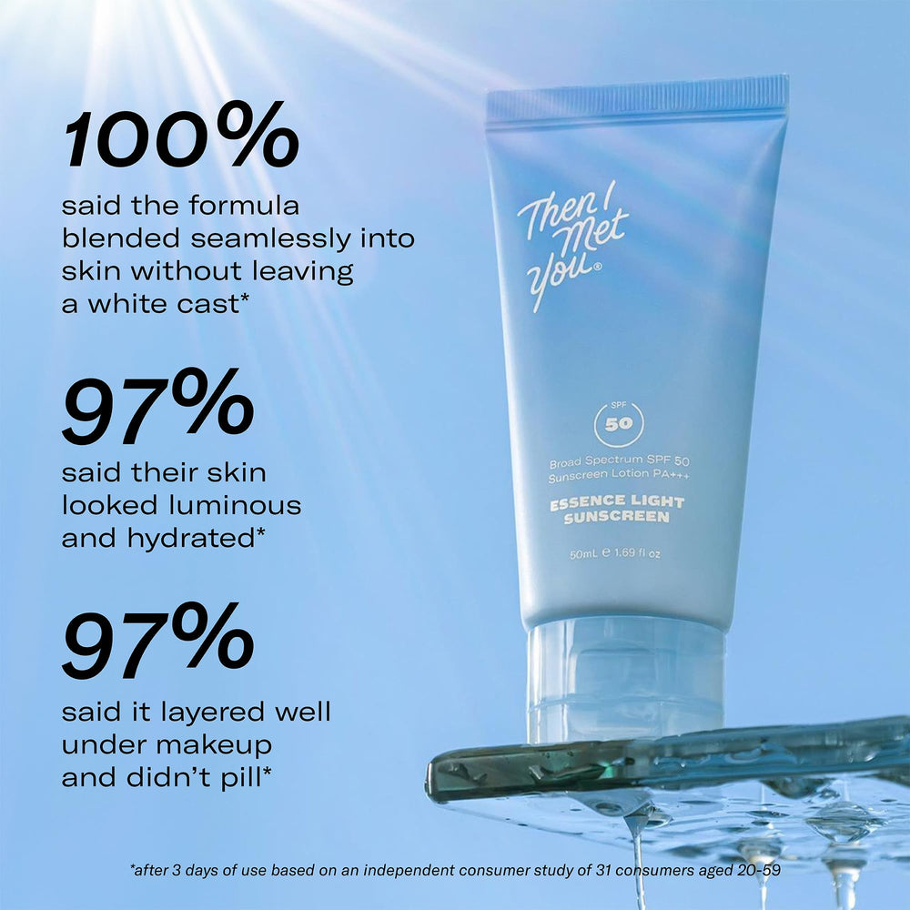 Emballage élégant et pratique de Then I Met You Essence Light Sunscreen.