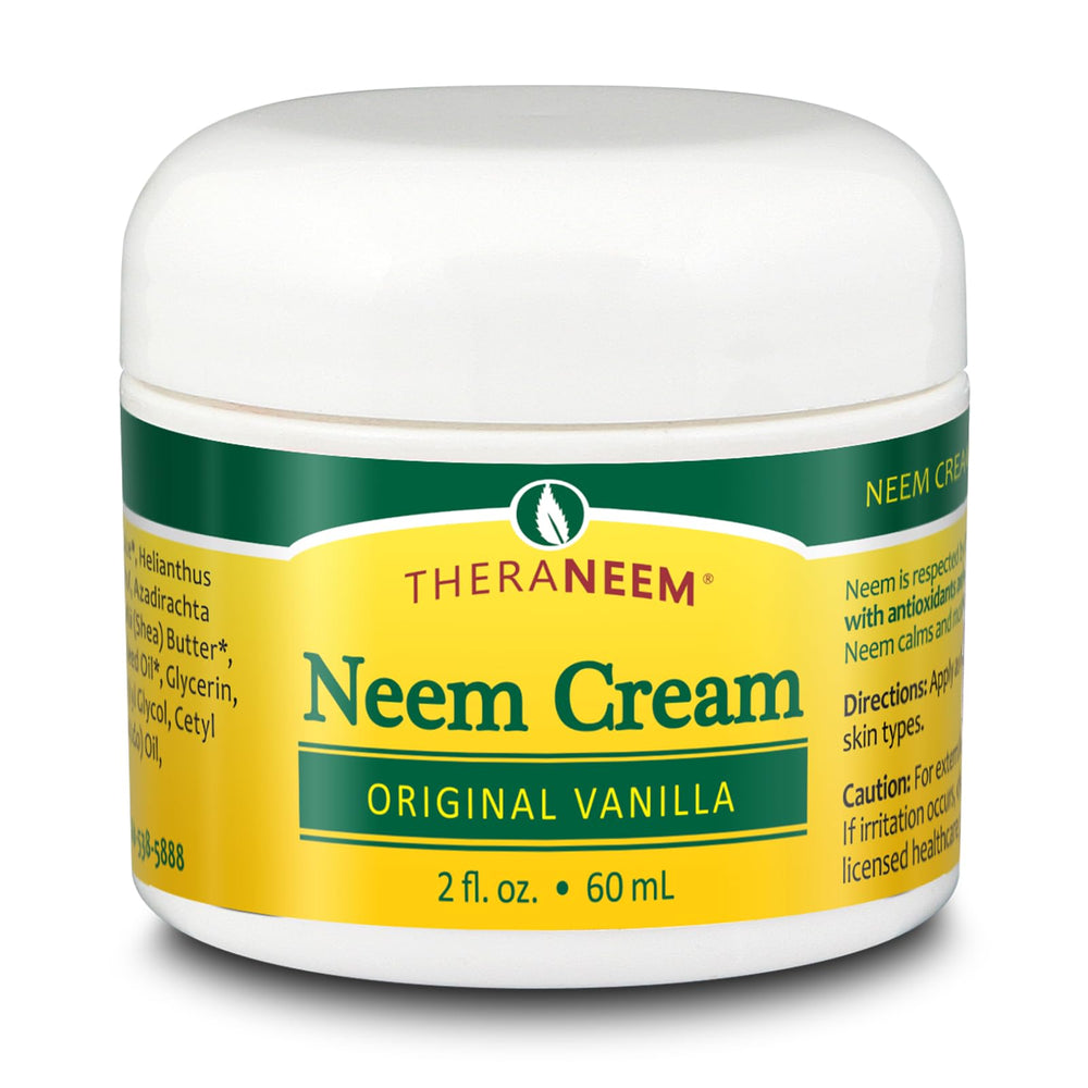 TheraNeem Crème Neem bio — bouteille visible, hydratation apaisante pour peau sensible.