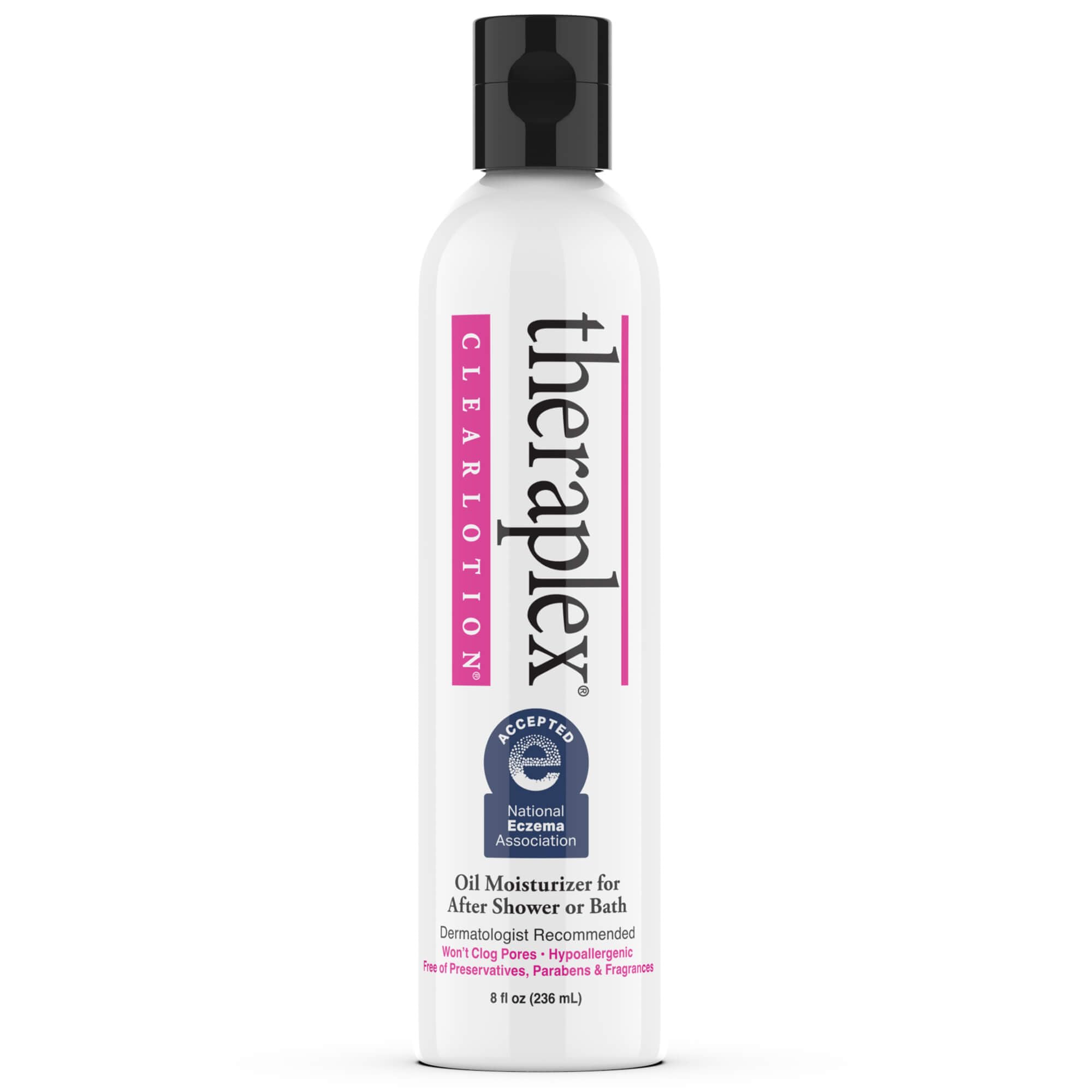 Theraplex Clear Emollient Lotion, flacon de 8 oz, hydratation légère pour peau sensible.