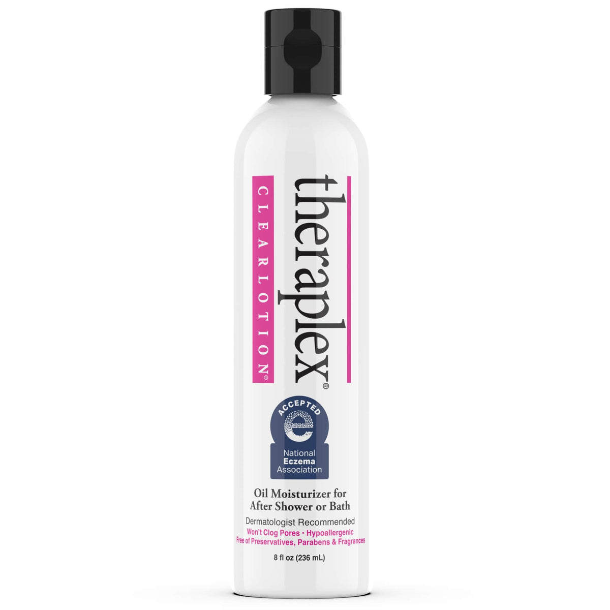 Theraplex Clear Emollient Lotion, flacon de 8 oz, hydratation légère pour peau sensible.
