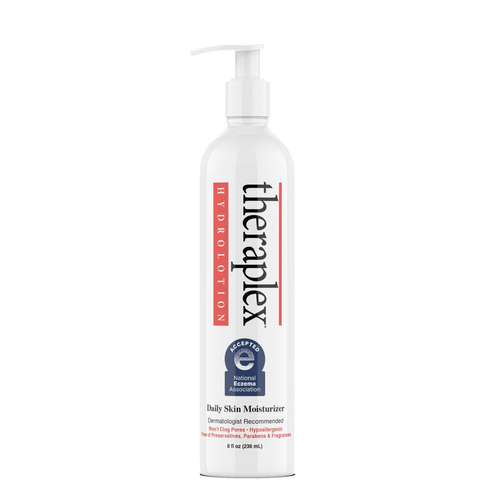 Theraplex Hydro Lotion bouteille 8oz décrivant l hydratation douce pour peaux sensibles