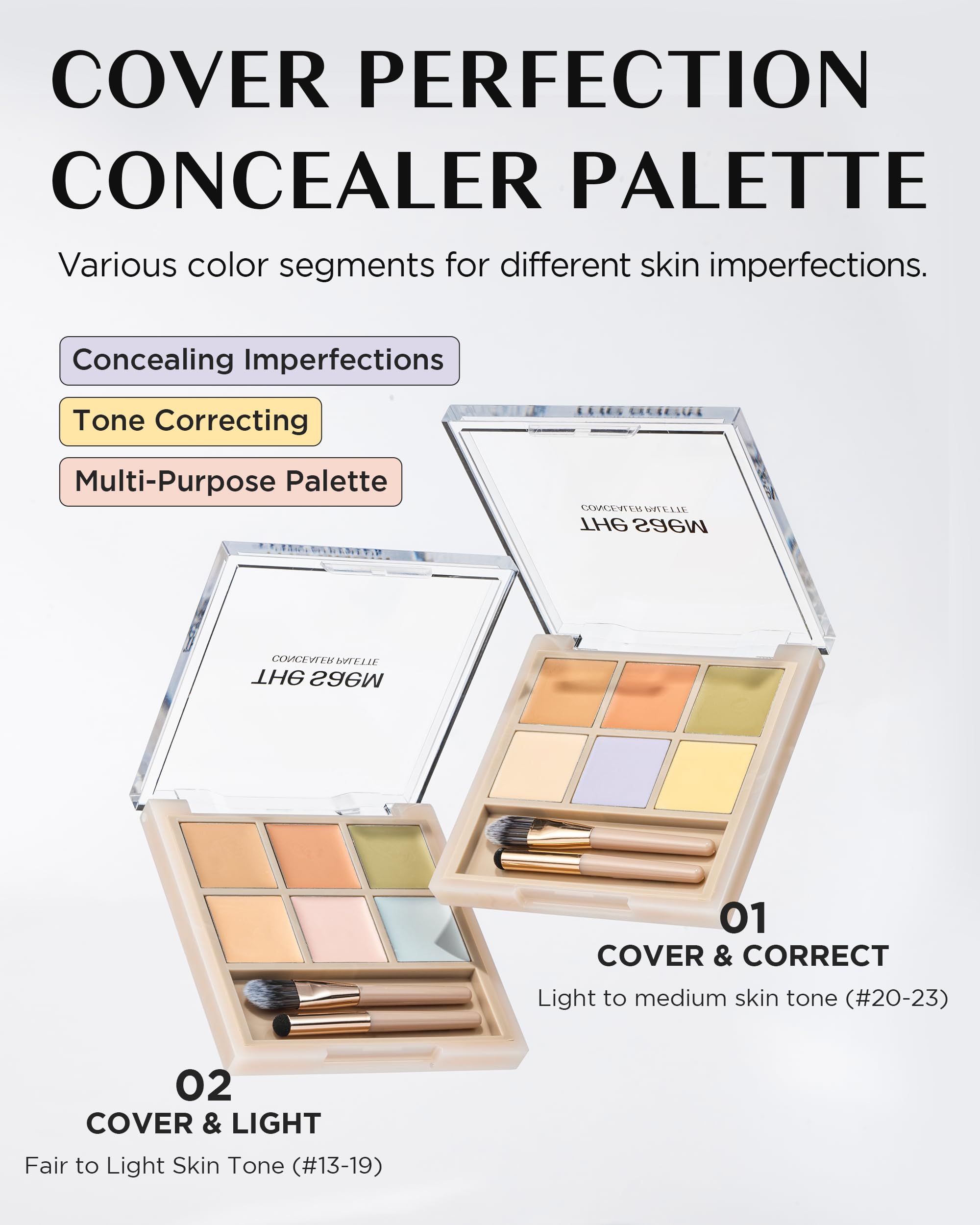 THESAEM Cover Perfection Concealer Palette dual brushes enable precise application.