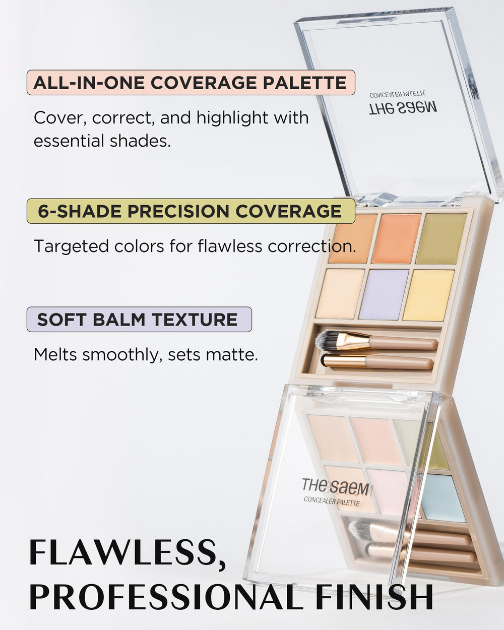 THESAEM Cover Perfection Concealer Palette redness correction swatch example.